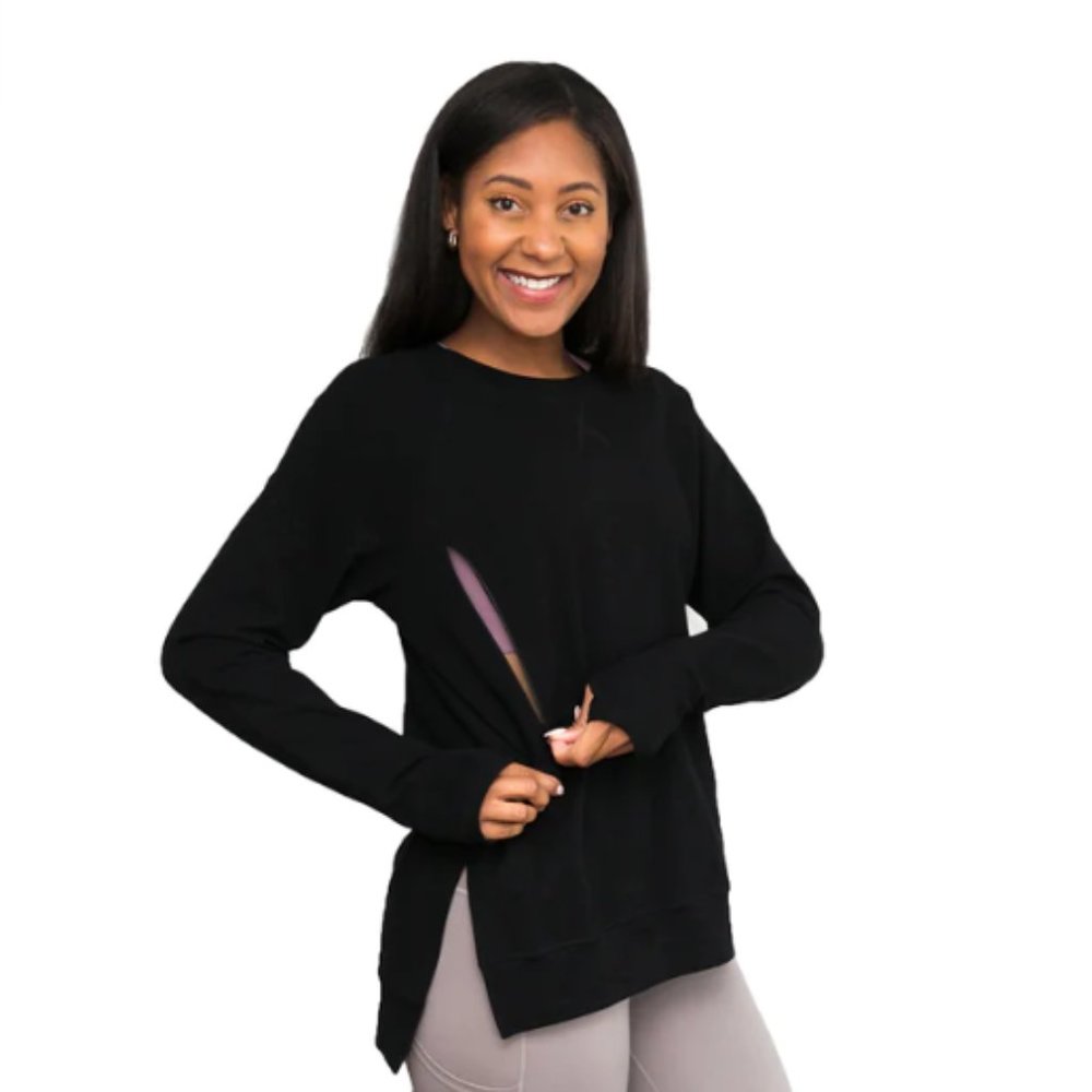 Love & Fit: Breastfeeding / Nursing Long Sleeve Crew Neck - Black (M)